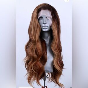 Luxurious Wavy Auburn Mix Ombre Lace Front Wig